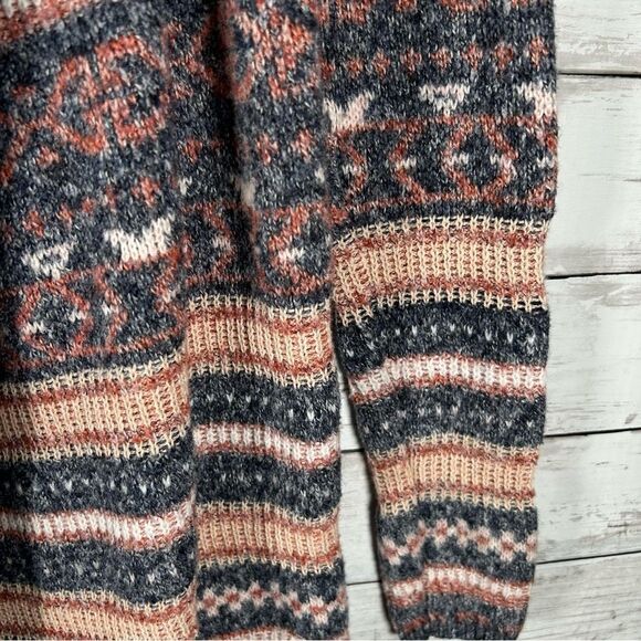 Lucky Brand Reversible Jacquard Open Front Navy Blue Peach Long Cardigan Small - Picture 8 of 9